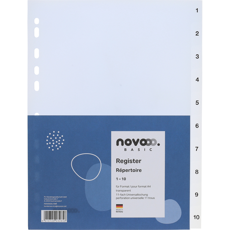 novooo Register Basic, transparent, A4, 1-10