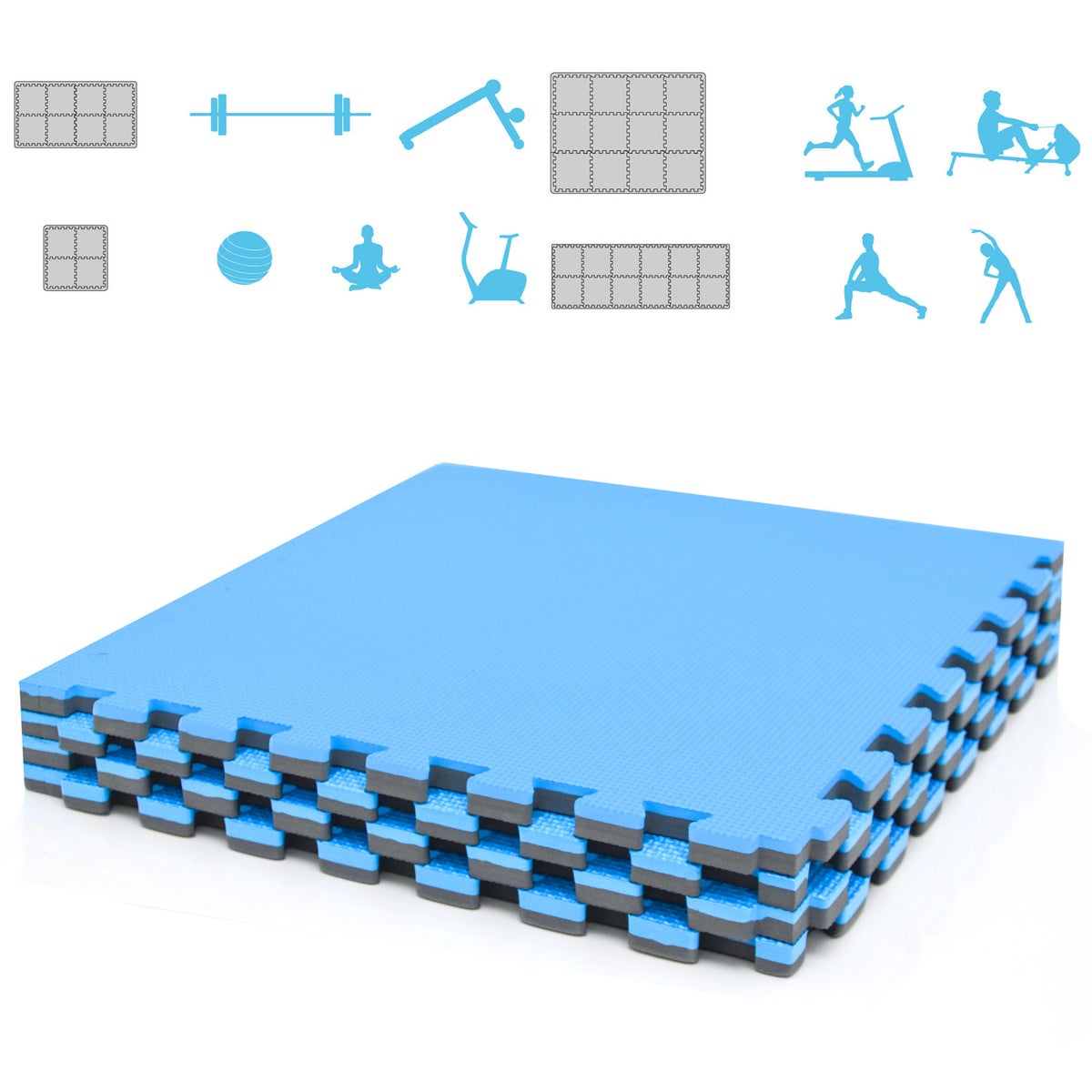 1m² Vloerbescherming Fitnessmat - 4 Oefenmatten 50x50x2cm Visuele Defecten Grijs Blauw