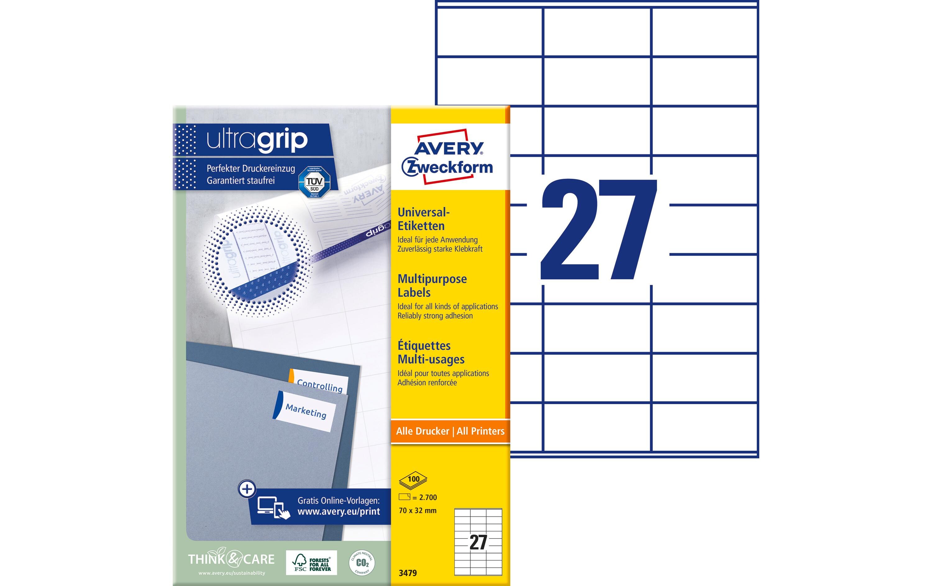 Universal-Etiketten 3479 70 x 32 mm, 100 BlattWeisse Aufkleber, permanent haftend