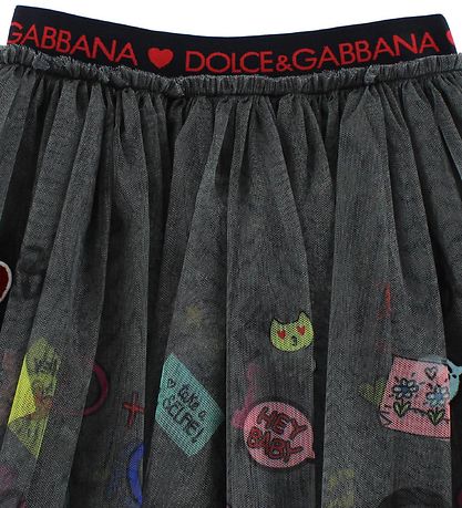 Dolce & Gabbana Tüllrock - Dunkelgrau m. Print/Aufnäher