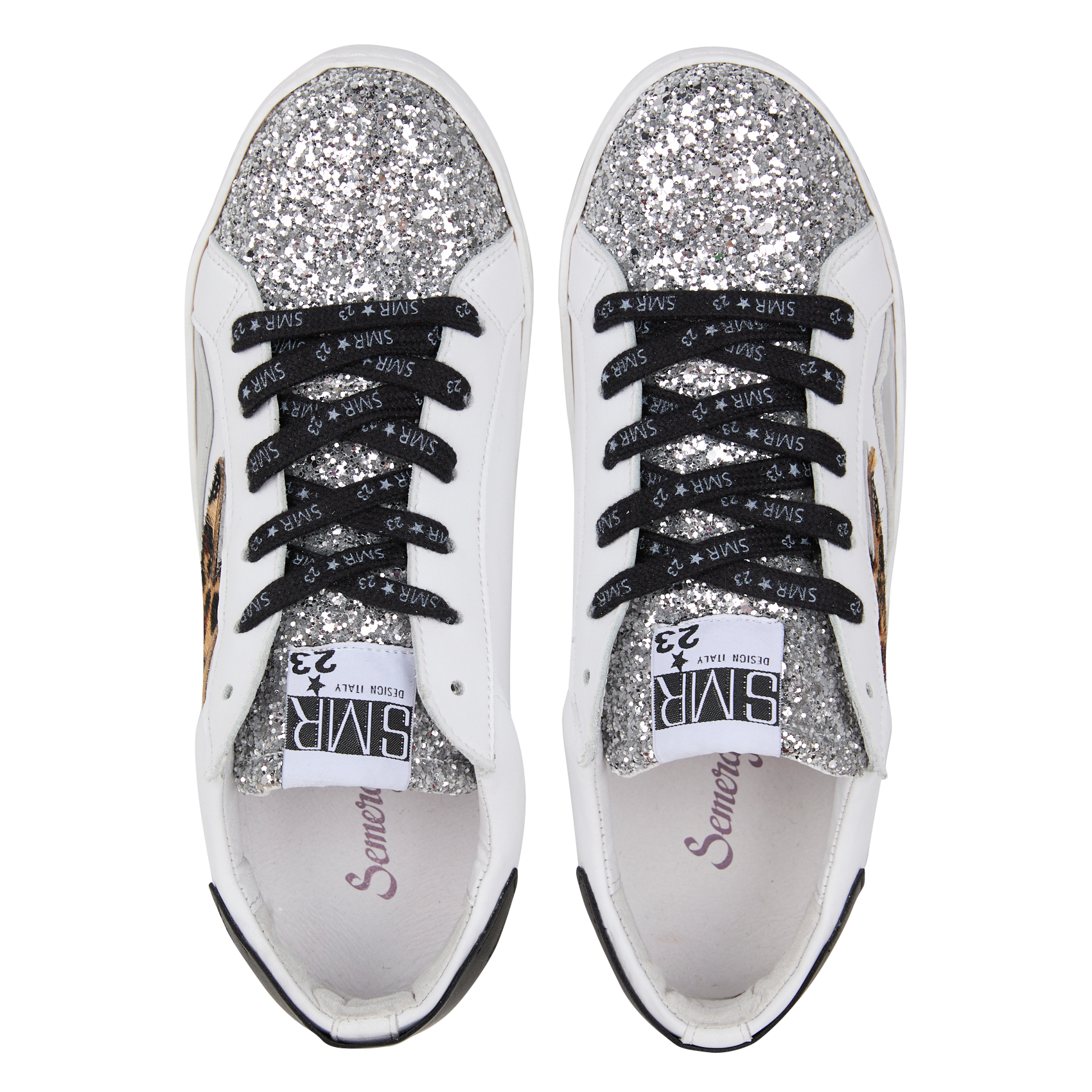 LARRY - Baskets basses en cuir à paillettes | Blanc