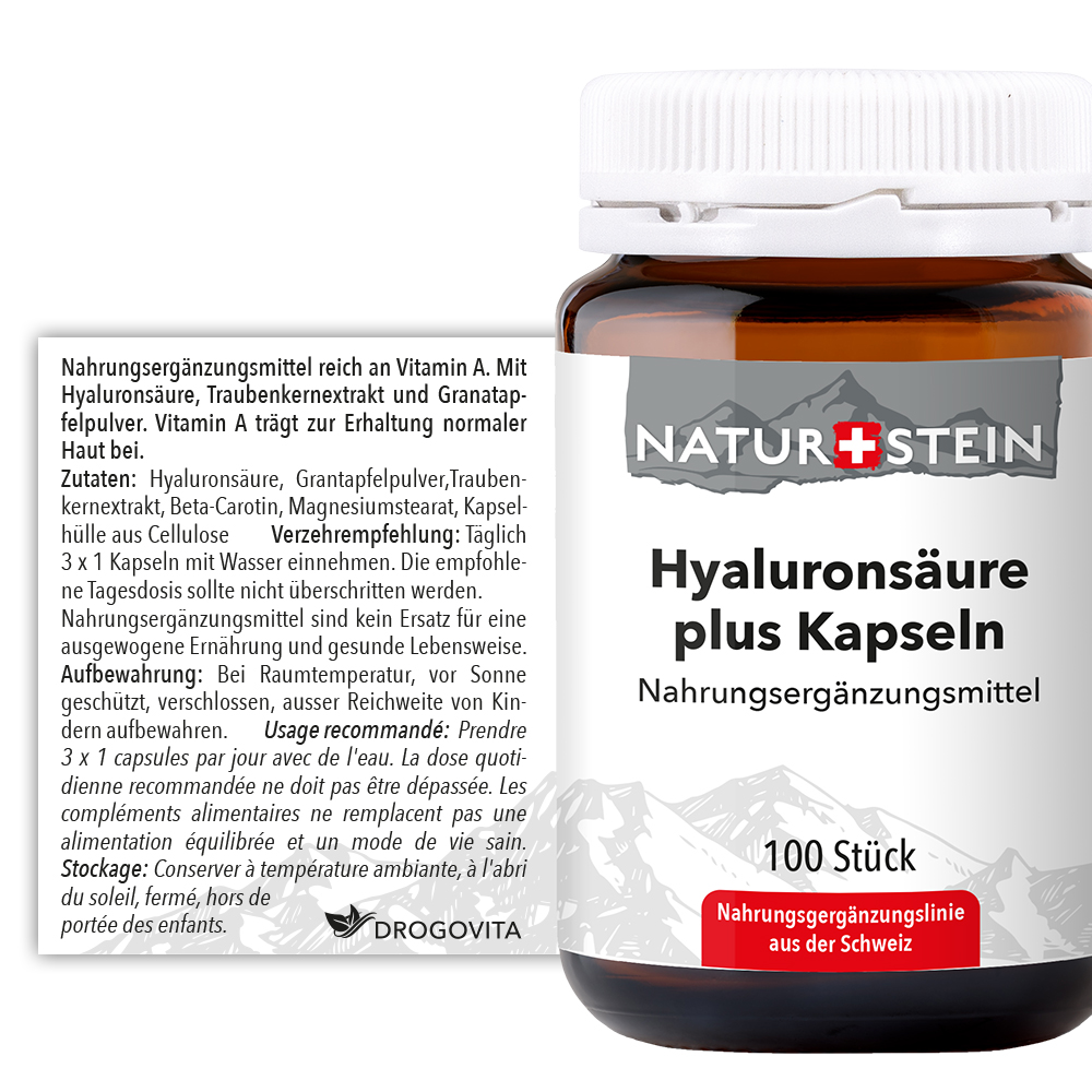 NATURSTEIN Hyaluronsäure plus<br>100 Stück, Glas, Kapsel