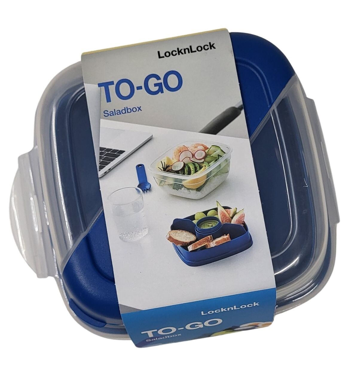 To go Salatbox 3 in1 Salatbox-Set Messer Gabel Saucenbehälter blau