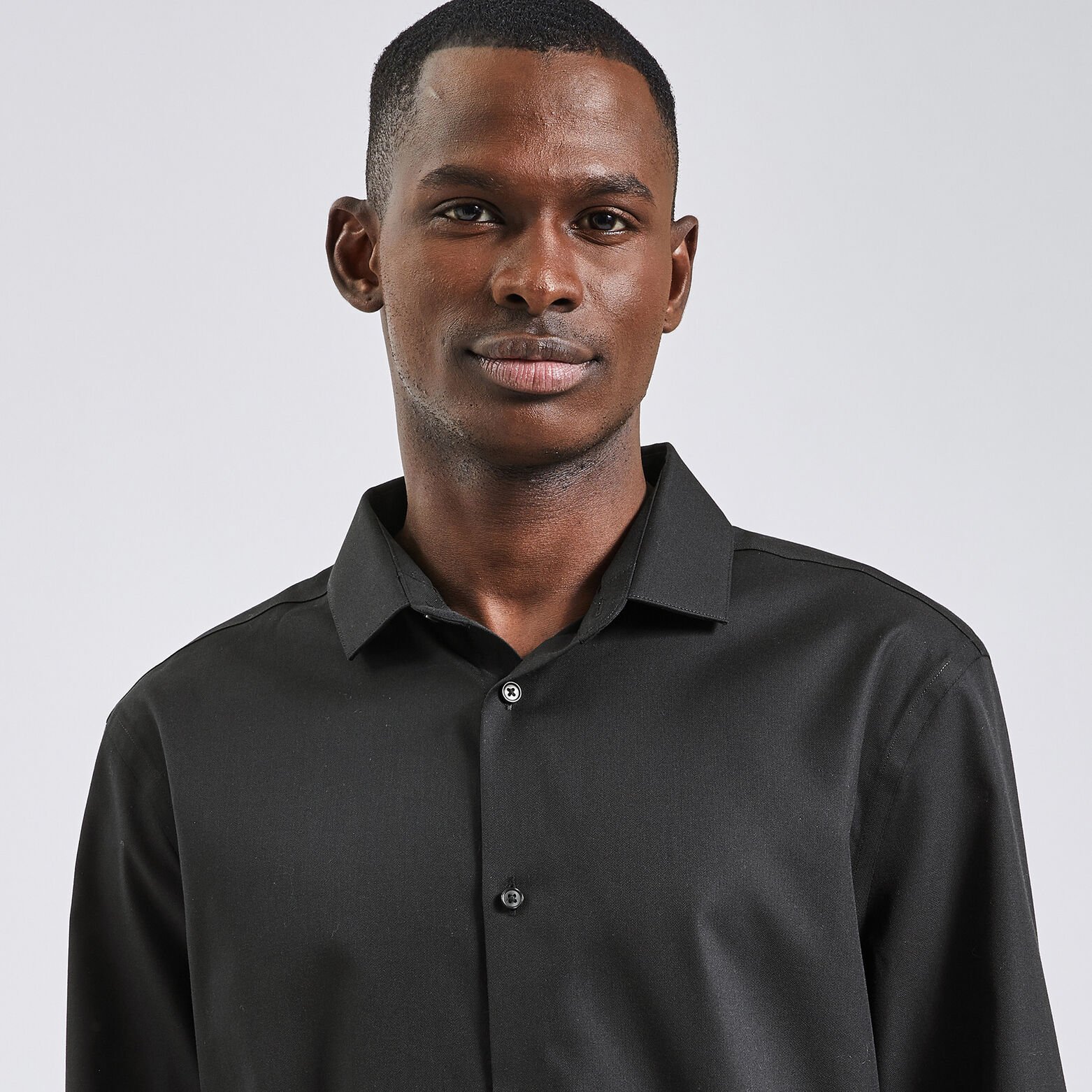 Chemise slim sans repassage unie coton Noir