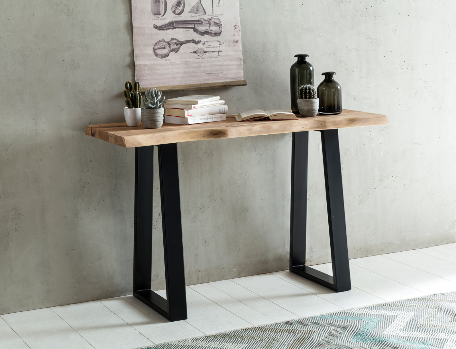Konsolentisch - Akazie Massivholz - schwarz - 120 cm