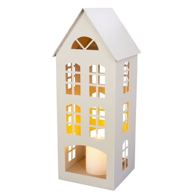 Windlicht Haus - weiß - klein - ca. 17 x 16,5 x 42 cm