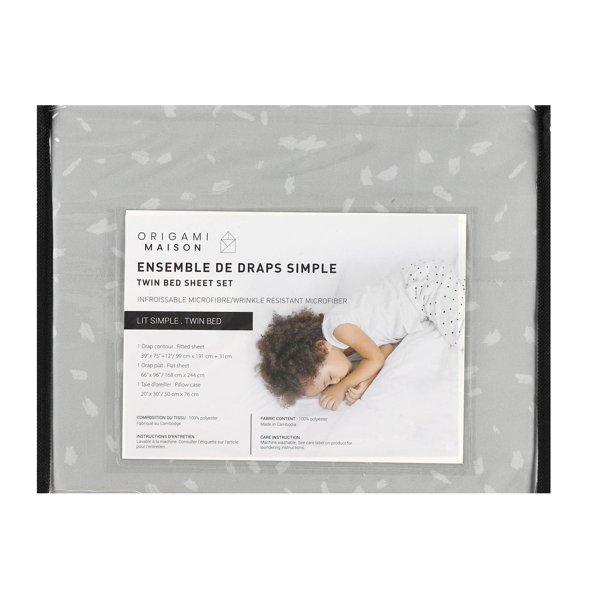 Origami Maison Ensemble Draps Lit Simple  - Gris