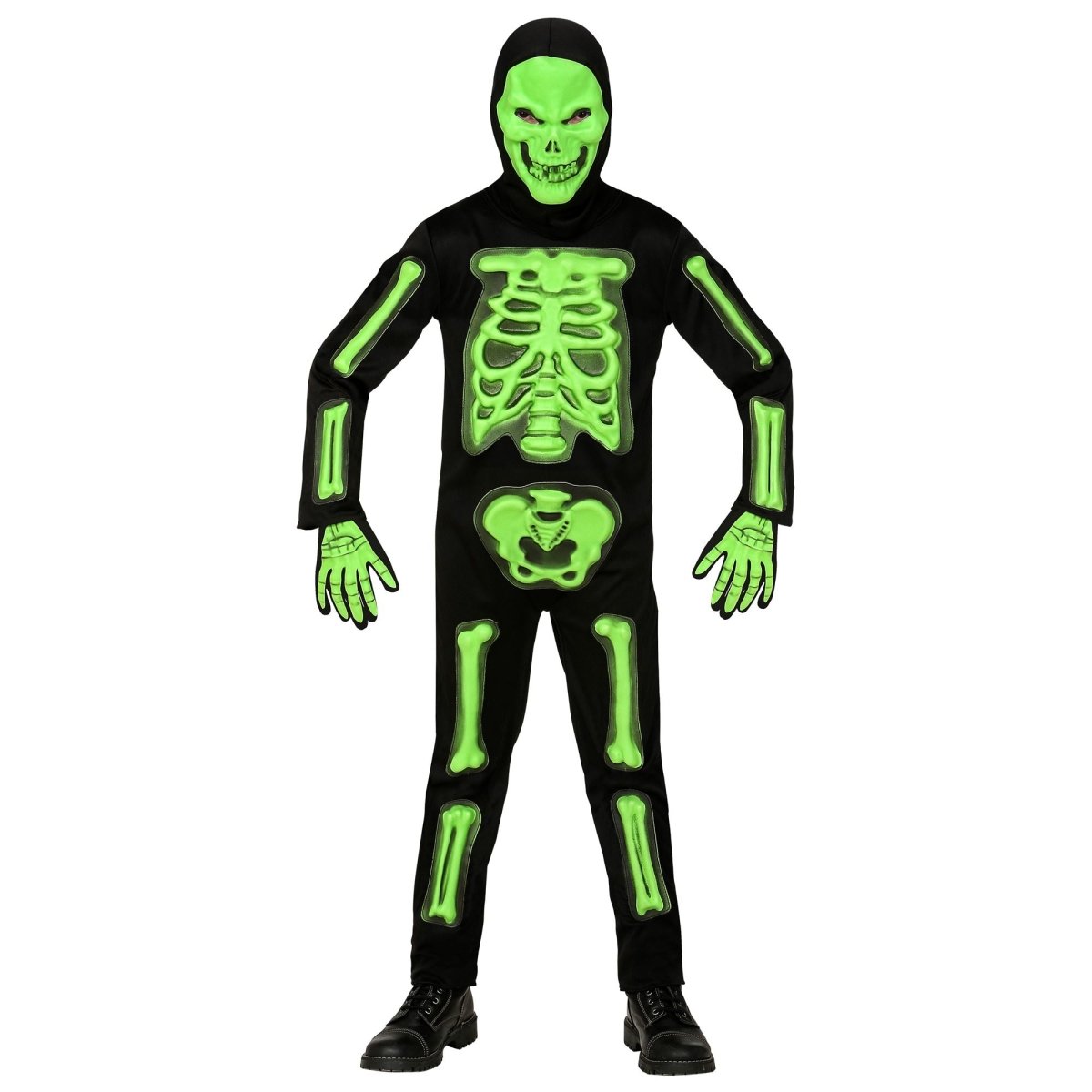 Halloween Kostuum Zwart Groen Kind Skelet 3D