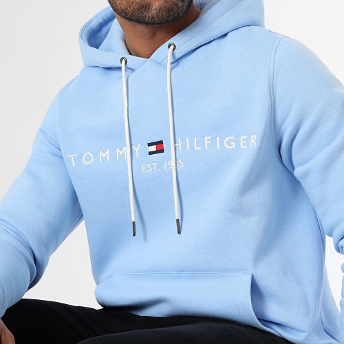 Sweat Capuche Tommy Logo 1599 Bleu Clair
