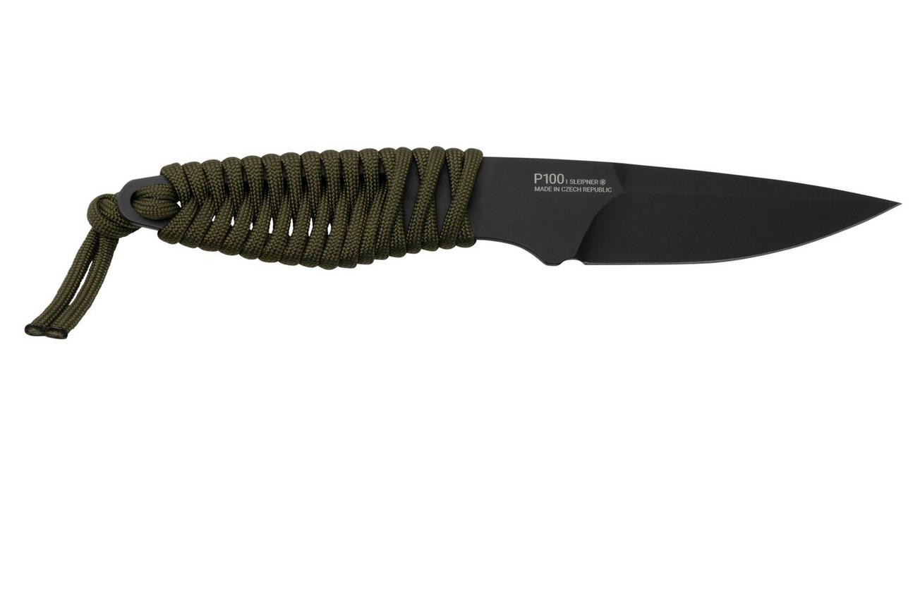 ANV Knives P100 Sleipner Cerakote, Olive Paracord, P100-039, Black Kydex Sheath, nekmes