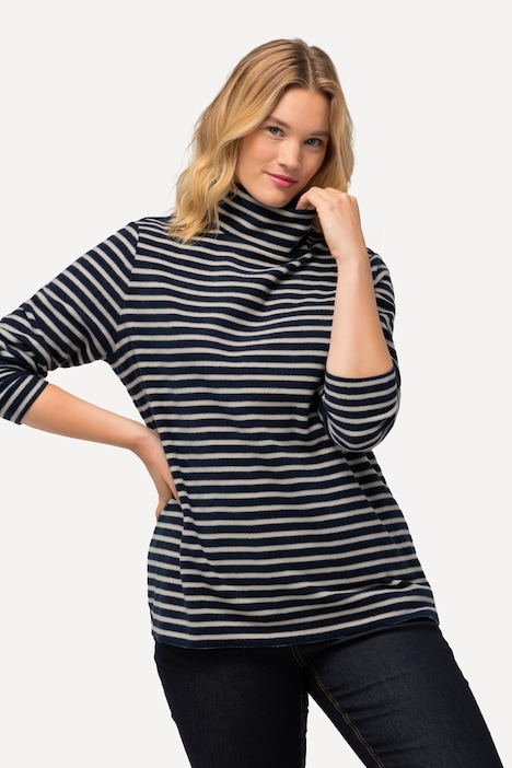 Fleecepullover, Ringel, Stehkragen, Langarm, recycelt