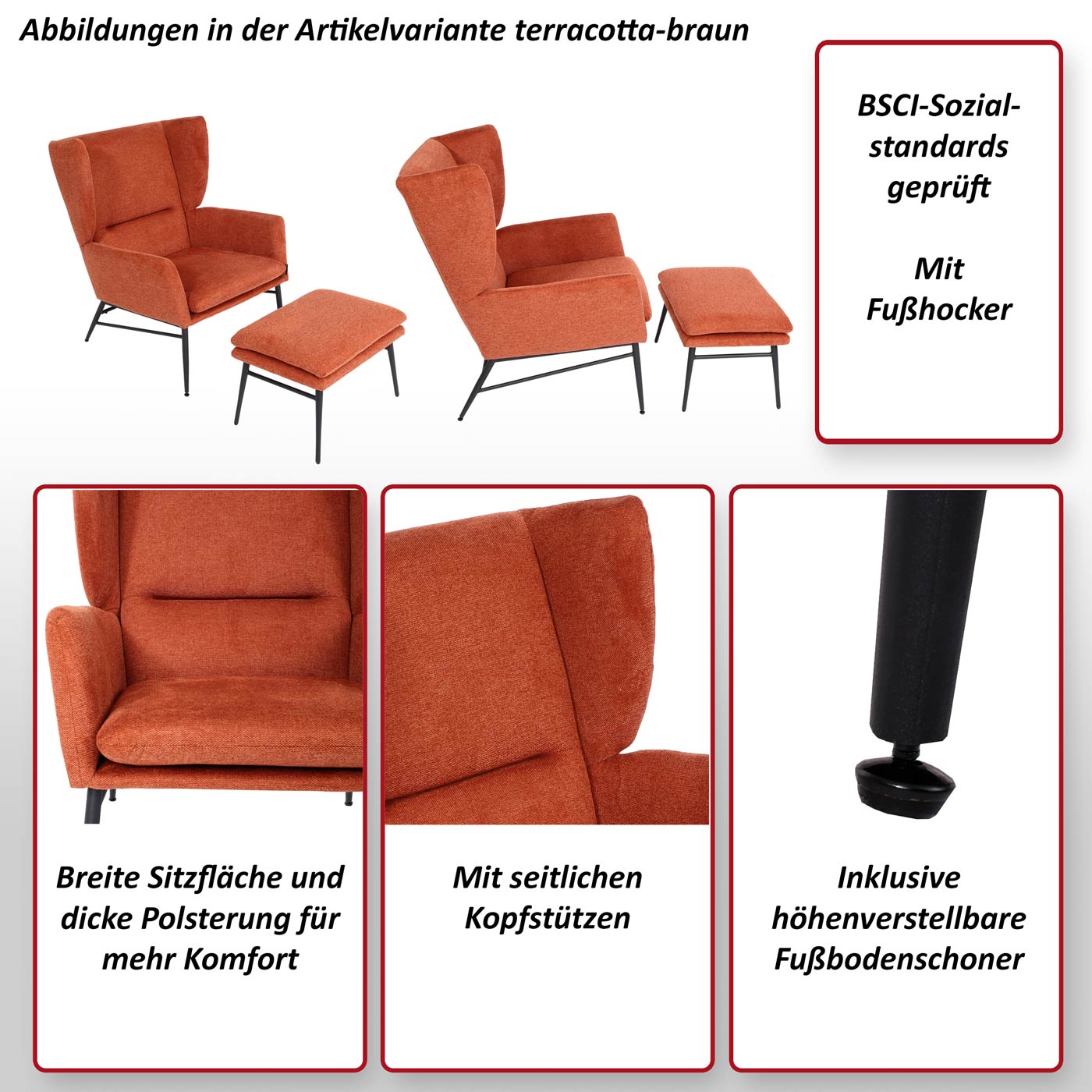 Lounge-Sessel mit Ottomane MCW-L62, Sessel Polstersessel Cocktailsessel Hocker, Stoff/Textil ~ blau