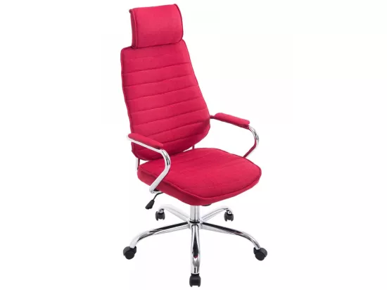 Chaise de bureau - Tissu & Métal chromé - Rouge - Rako