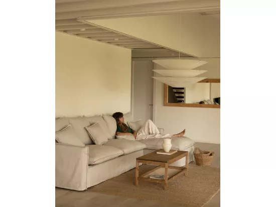 Canapé 4/5 places d'angle droite en coton et lin déhoussable beige