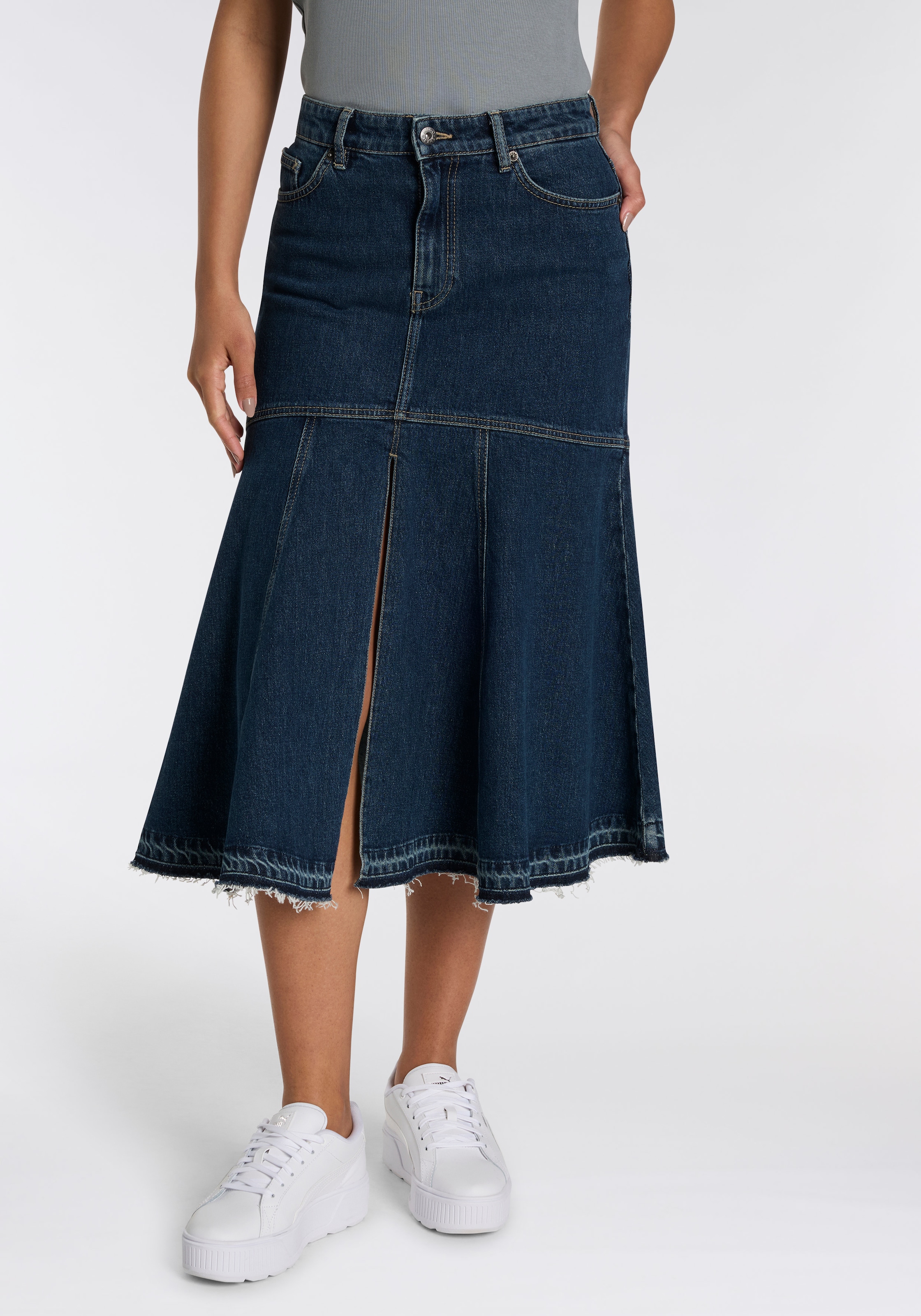 HUGO Blue Jeansrock »Gidya« Mid Rise, mit Volants und Schlitz