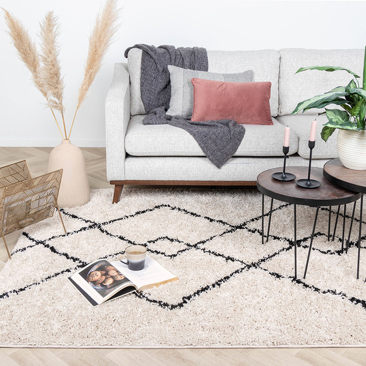 Hoogpolig vloerkleed - Sensa Pair Creme/Zwart | Extra vol!