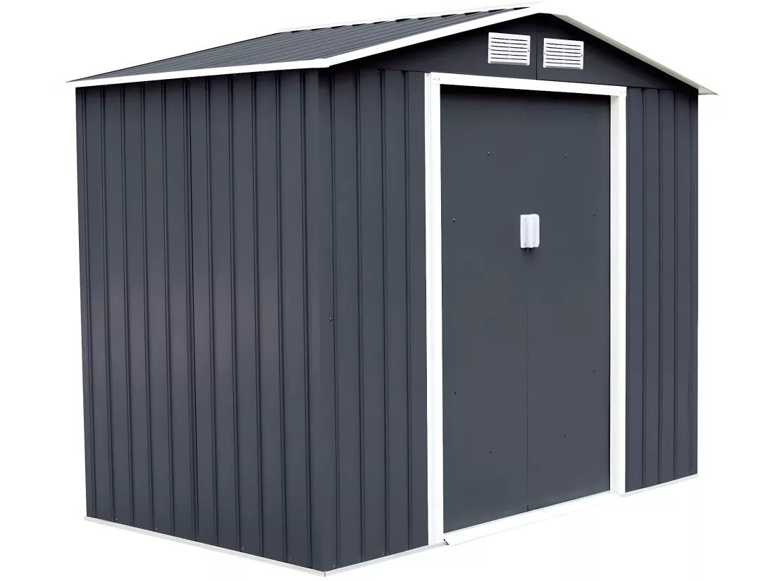 Abri de Jardin en Métal 5.3㎡ avec Cadre de Fondation, Cabane de Jardin avec Porte Coulissante-277 x 191 x 192 cmGris