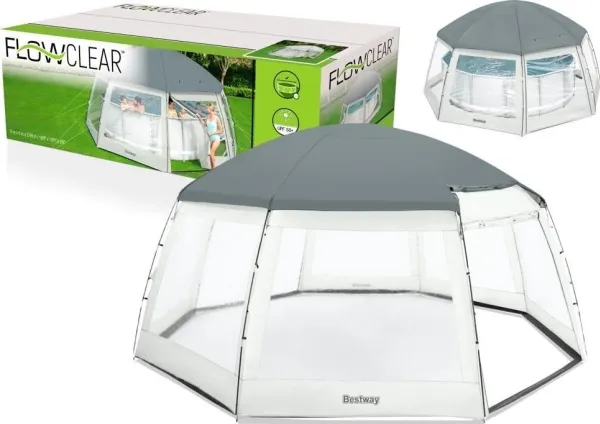Bestway 58612, Kuppel til swimmingpool, Pool over jorden, Rund, Grå, Transparent, Hvid, PVC, Polyester, 2 dør(e)