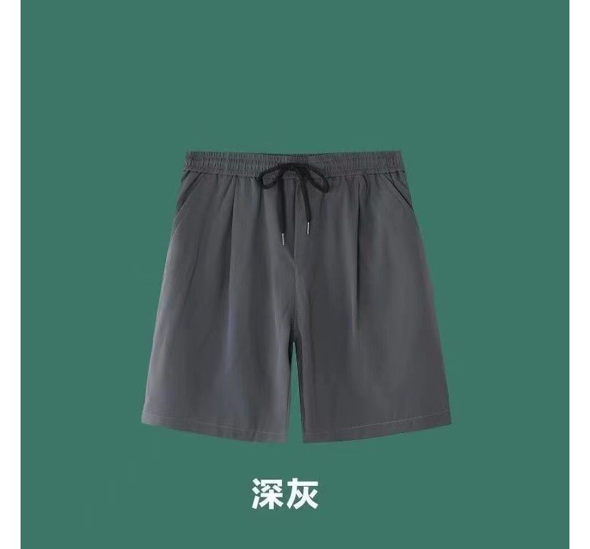 Acrius - Mid Rise Plain Drawstring Shorts