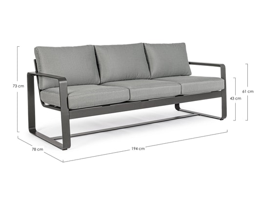 CONCEPT1 - Canapé extérieur Merrigan anthracite 3PL 194 x 78 x h73 cm