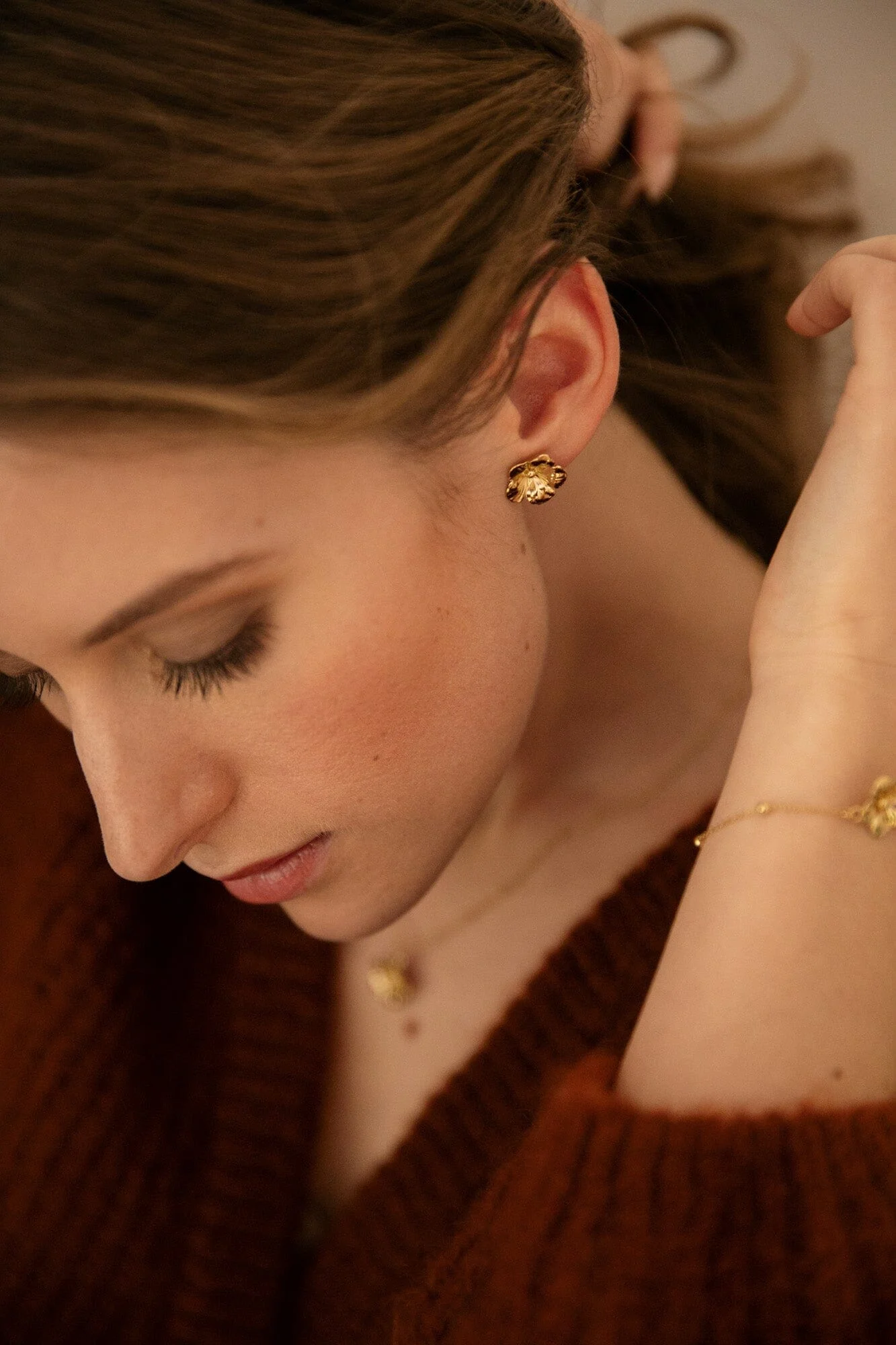 GAÏA - Boucles d'oreilles puces fleurs doré à l'or fin | Doré
