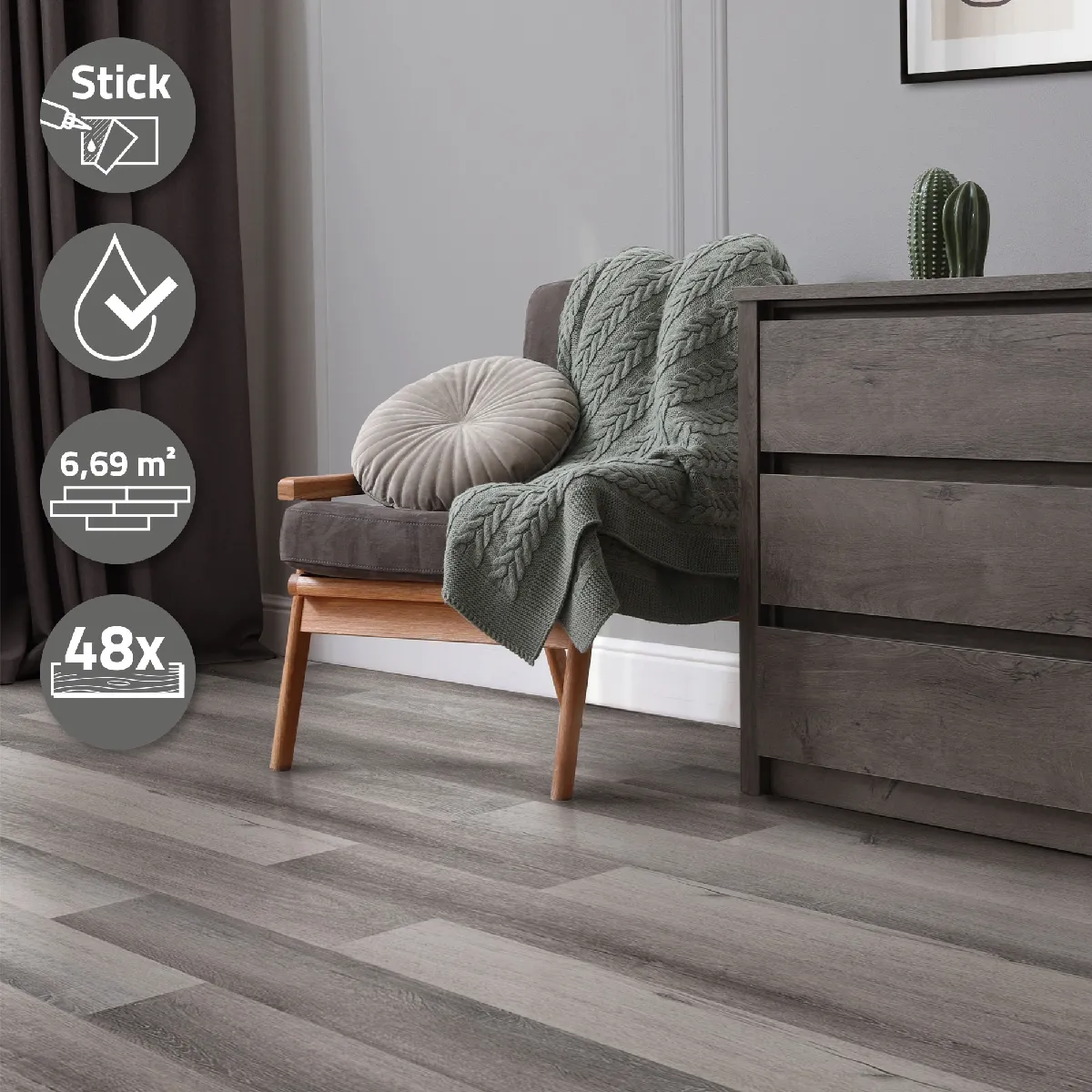 ML-Design Revêtement de sol PVC adhésif gris aspect bois de pin