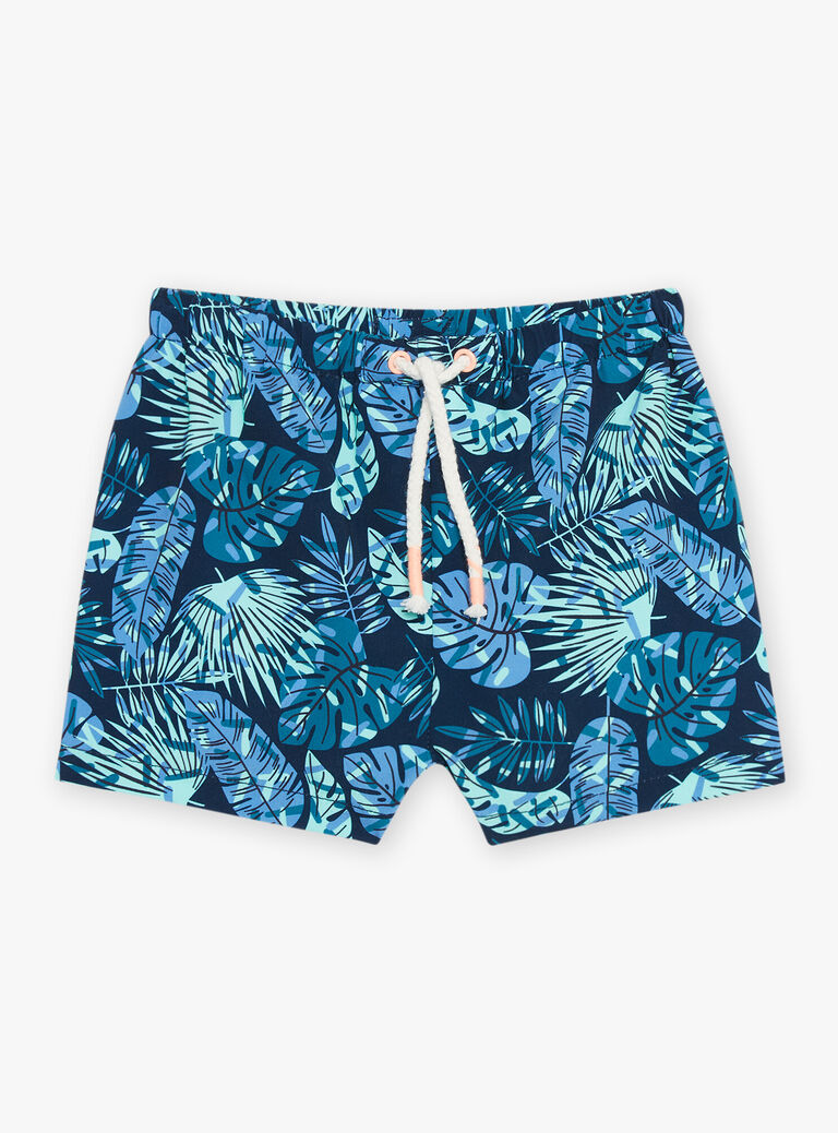 Short de bain bleu marine et vert à imprimé feuillage
