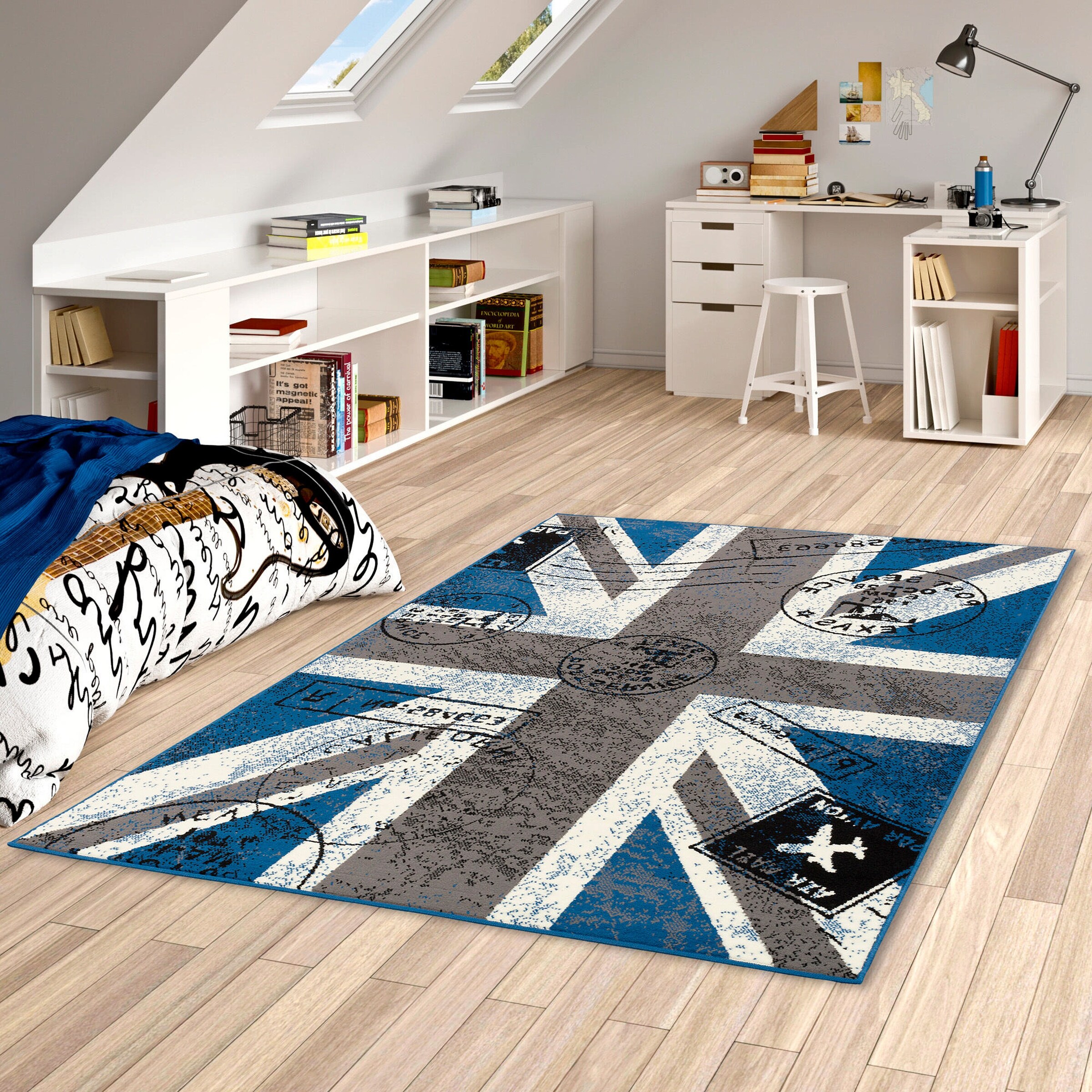 Pergamon Teppich Trendline Union Jack Grau Blau