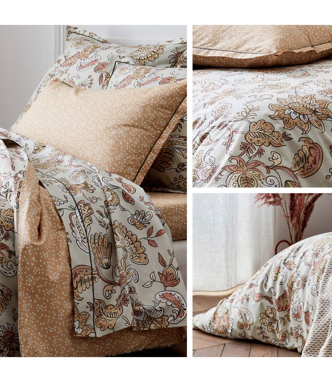 Housse de couette 260x240 cm percale coton SANTAL beige melba