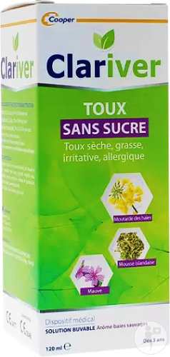 Clariver Sirop Toux Sèche/Grasse/Irritative/Allergique Sans Sucre Flacon 120ml