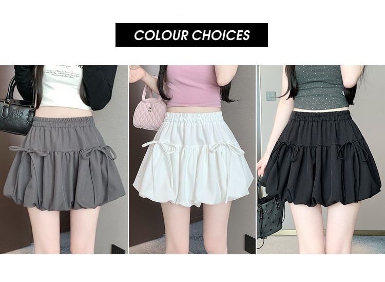 Yohana - Mini A-lijn rok met elastische taille en strik en bubbelzoom