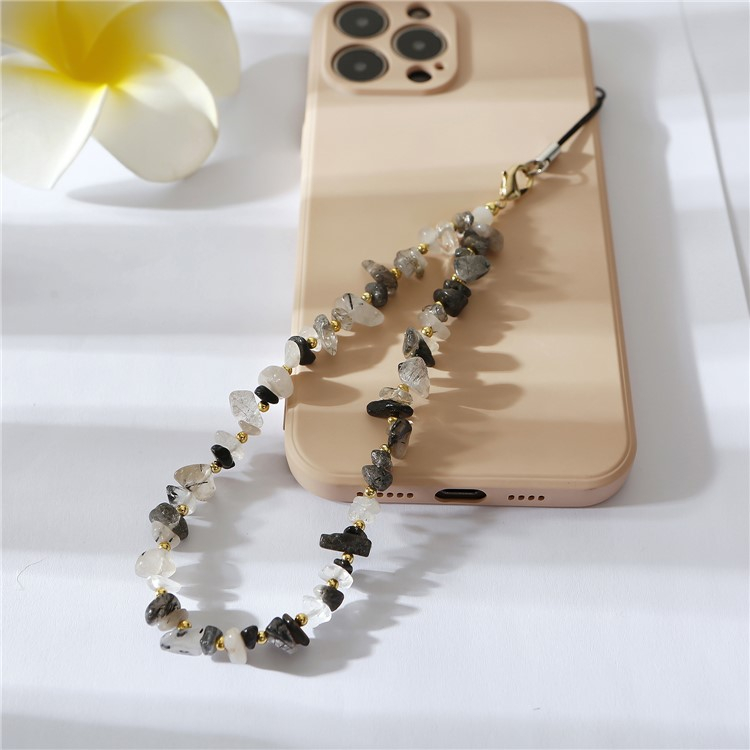 (21cm) Universal Handy Kette Phone Charms Schmuck Anhänger Handgelenkschlaufe - Schwarze Kristalle