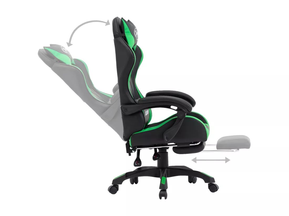 Fauteuil de jeux vidéo avec repose-pied Vert et noir Similicuir