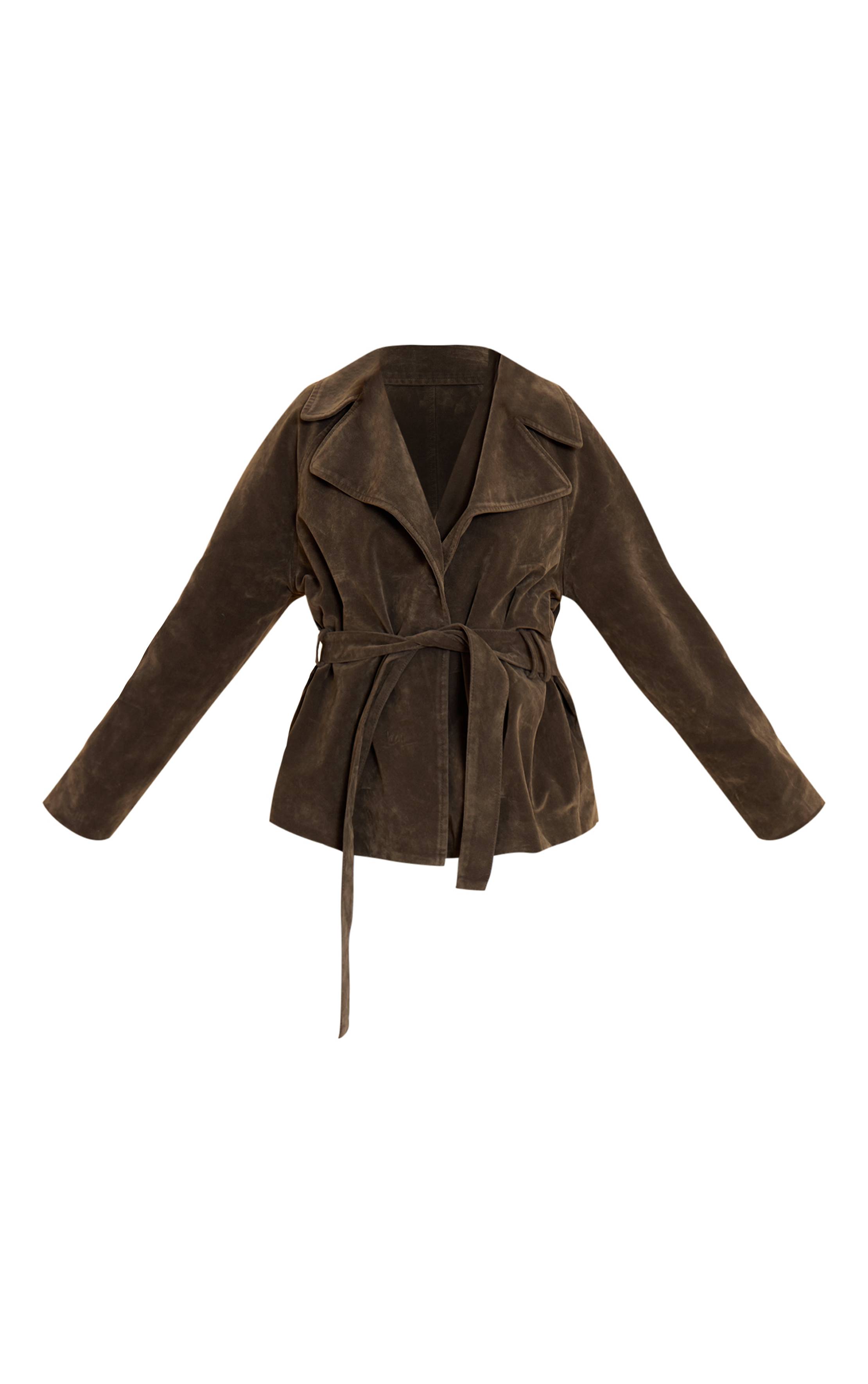Kaki Veste Ceinturée En Synthétique Couleur Crème