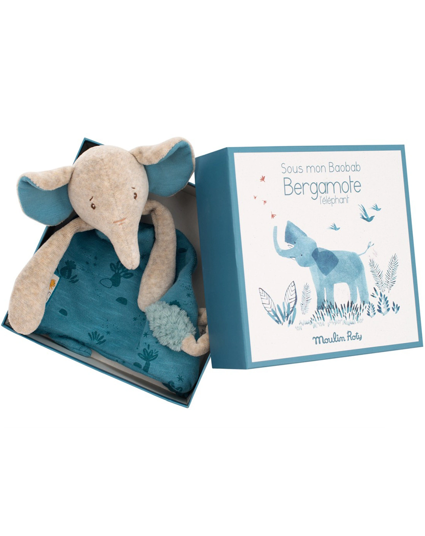 Schmusetuch ELEFANT mit Schnullerring in blau