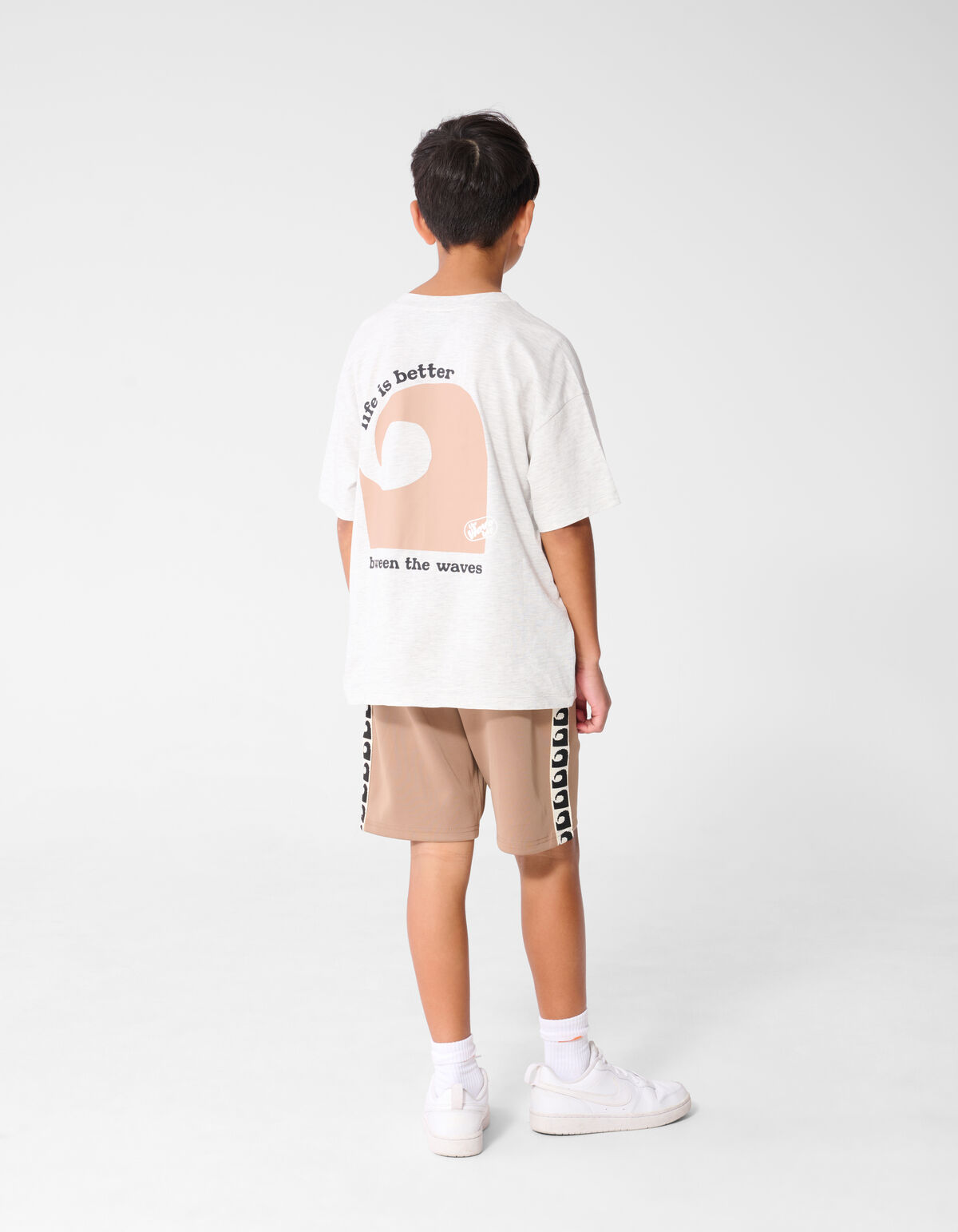 Oversized Waves Artwork T-shirt Lichtgrijs