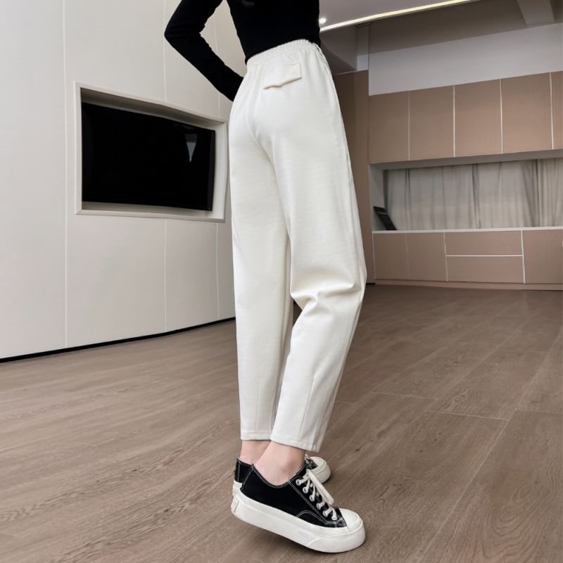Luminato - Effen cropped rechte broek met elastische taille
