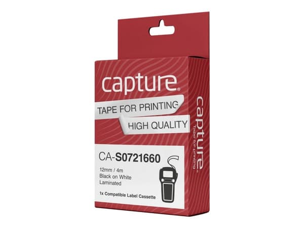 Capture - Plast - laminert - svart på hvitt - Rull (1,2 cm x 4 m) 1 kassett(er) hengeboks - merketape (alternativ for: DYMO S0721660, DYMO S0883990)
