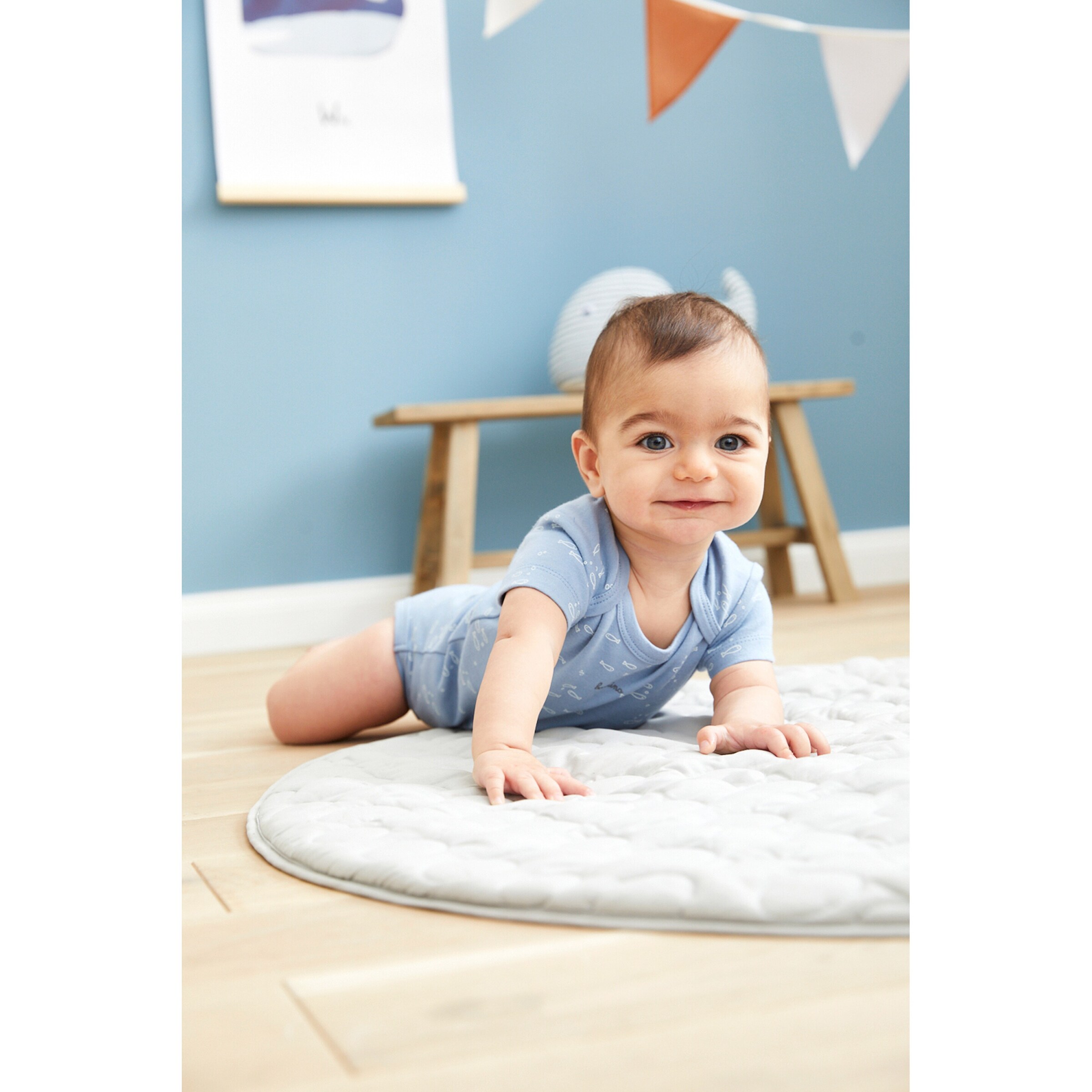Bornino - Lieblinge 3er-Pack Bodys kurzarm Ocean natur/blau/grau