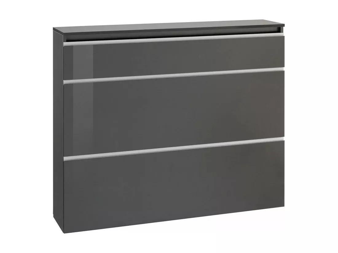 Étagère à chaussures Dlukak, Armoire polyvalente avec 2 portes et 1 porte abattante, Étagère à chaussures d'entrée, 100% Made in Italy, 120x27h108 cm, Anthracite Brillant