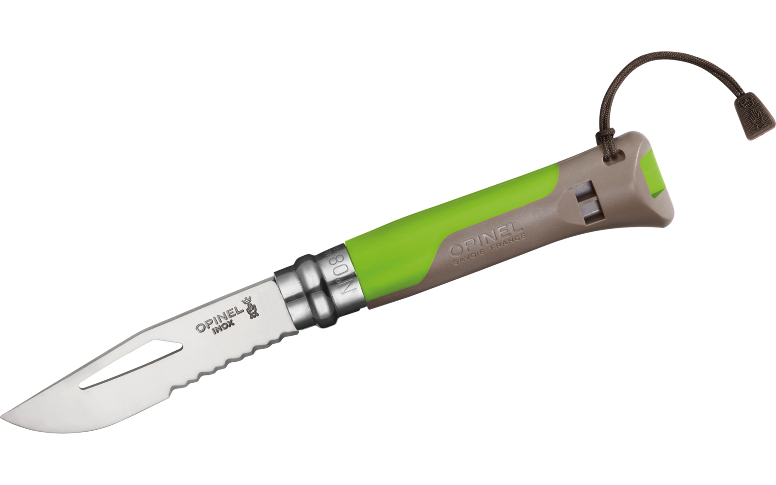 Opinel N°08 Outdoor Taschenmesser mit Signalpfeife Klingenlänge 8,5 cm grün