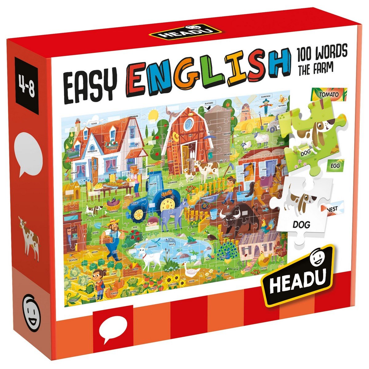 Puzzle 108 Pièces Headu - Anglais Facile 108 mots de la Ferme