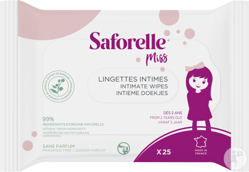 Saforelle Miss Lingettes Intimes Biodégradables Petites Filles 25 Pièces