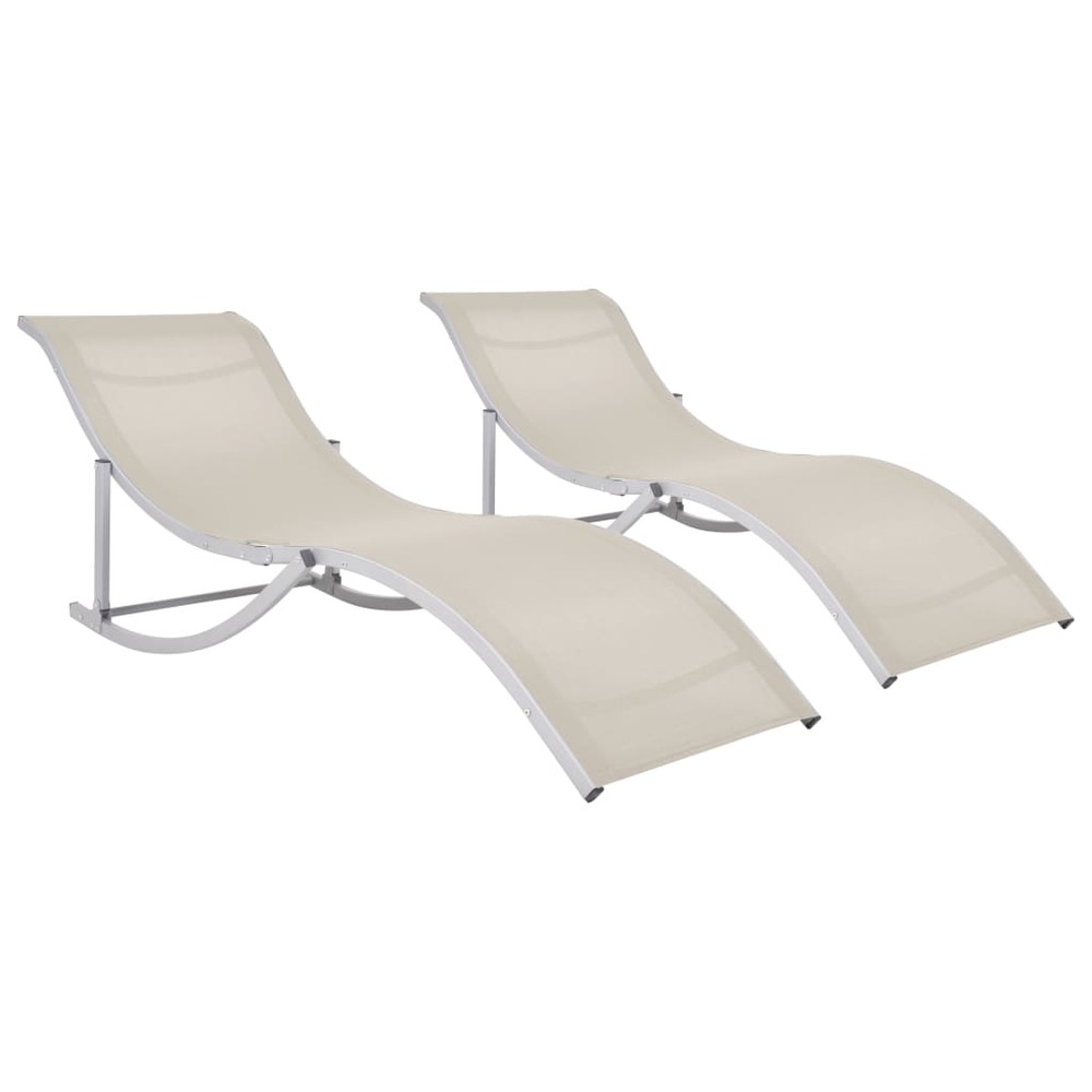 Lot de deux chaises longues pliables textilène crème