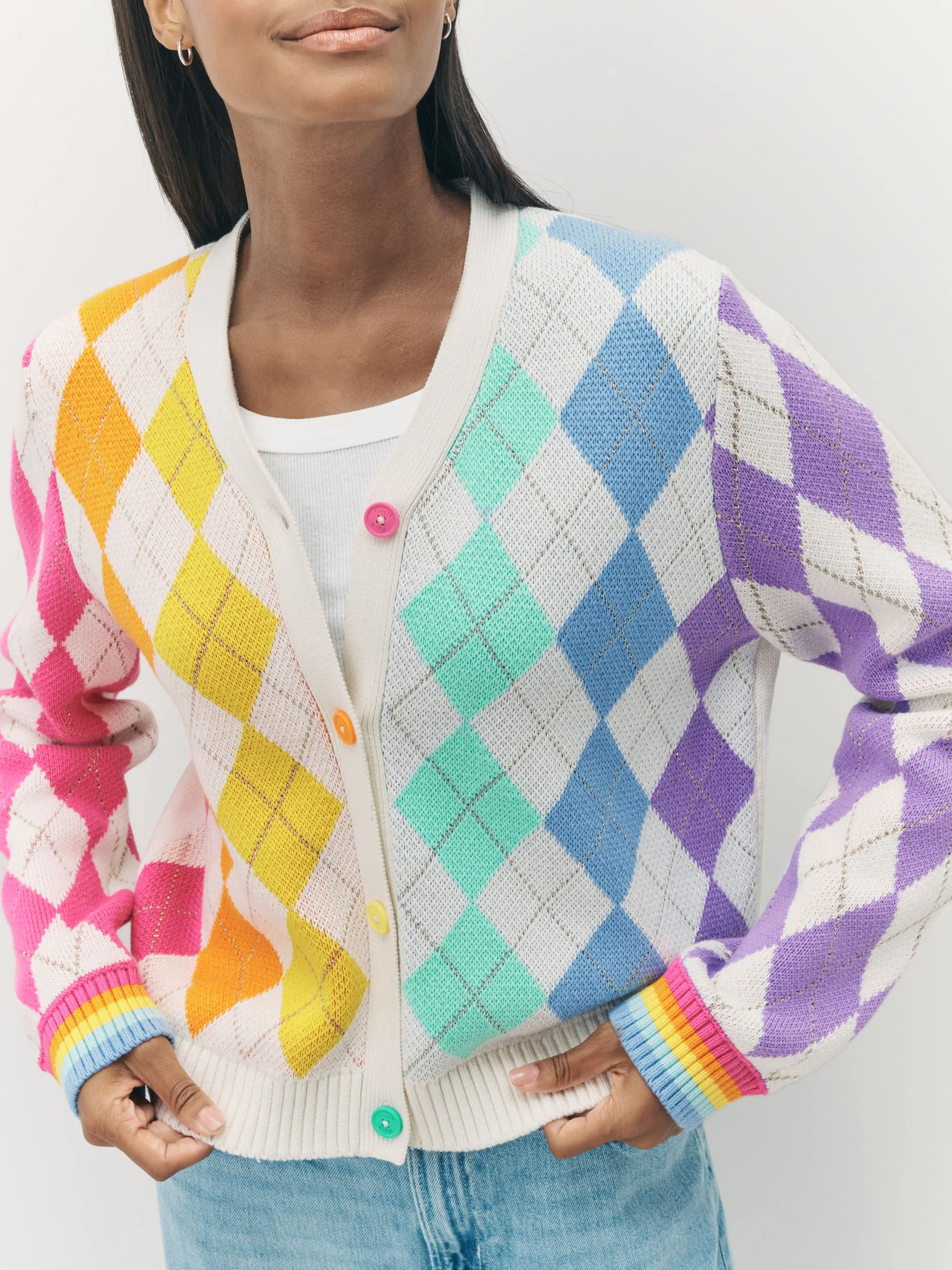 Multi - Little Bird by Jools Oliver - Gebreid argyle vest met regenboog voor volwassenen