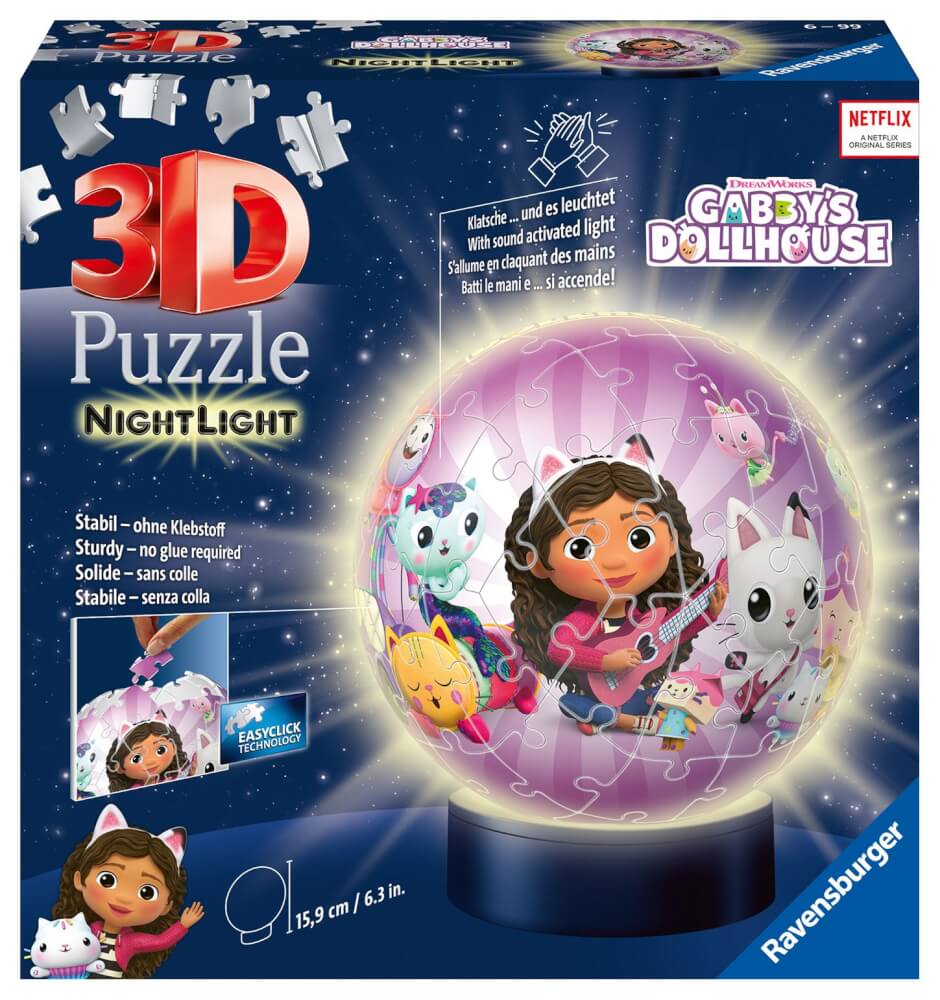 Ravensburger 3D Puzzle 11575 - Nachtlicht Puzzle-Ball Gabby's Dollhouse - 72 Teile - für Gabby's Dollhouse Fans ab 6 Jah