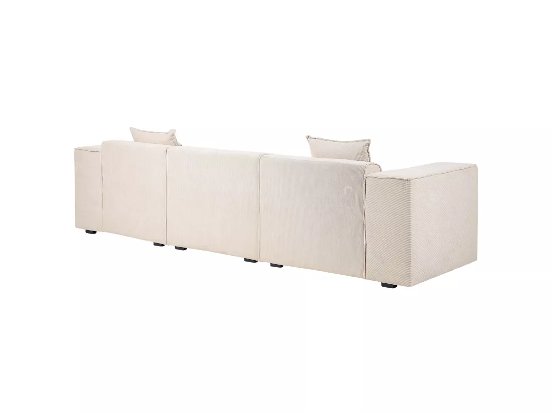 Canapé d'Angle Côté droite avec Coussins en Velours Côtelé Beige Dolva