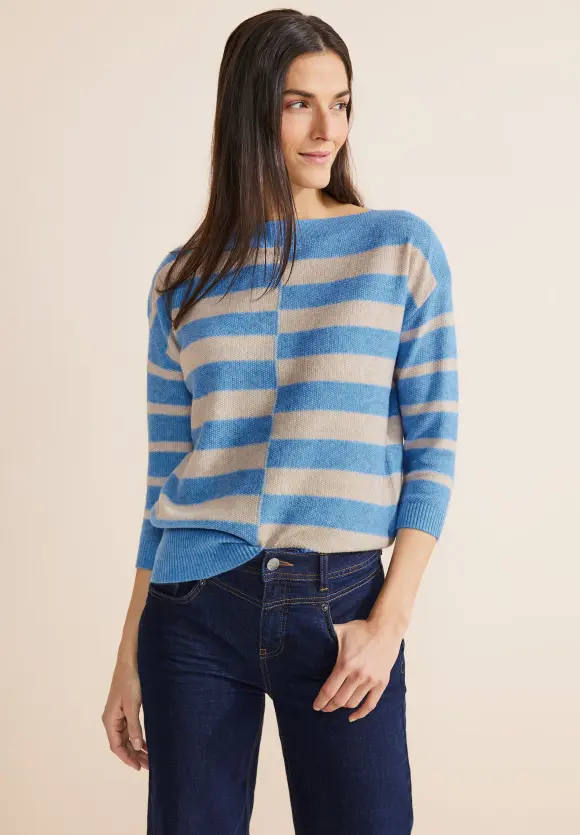 Pullover mit Streifenprint - light spring blue melange