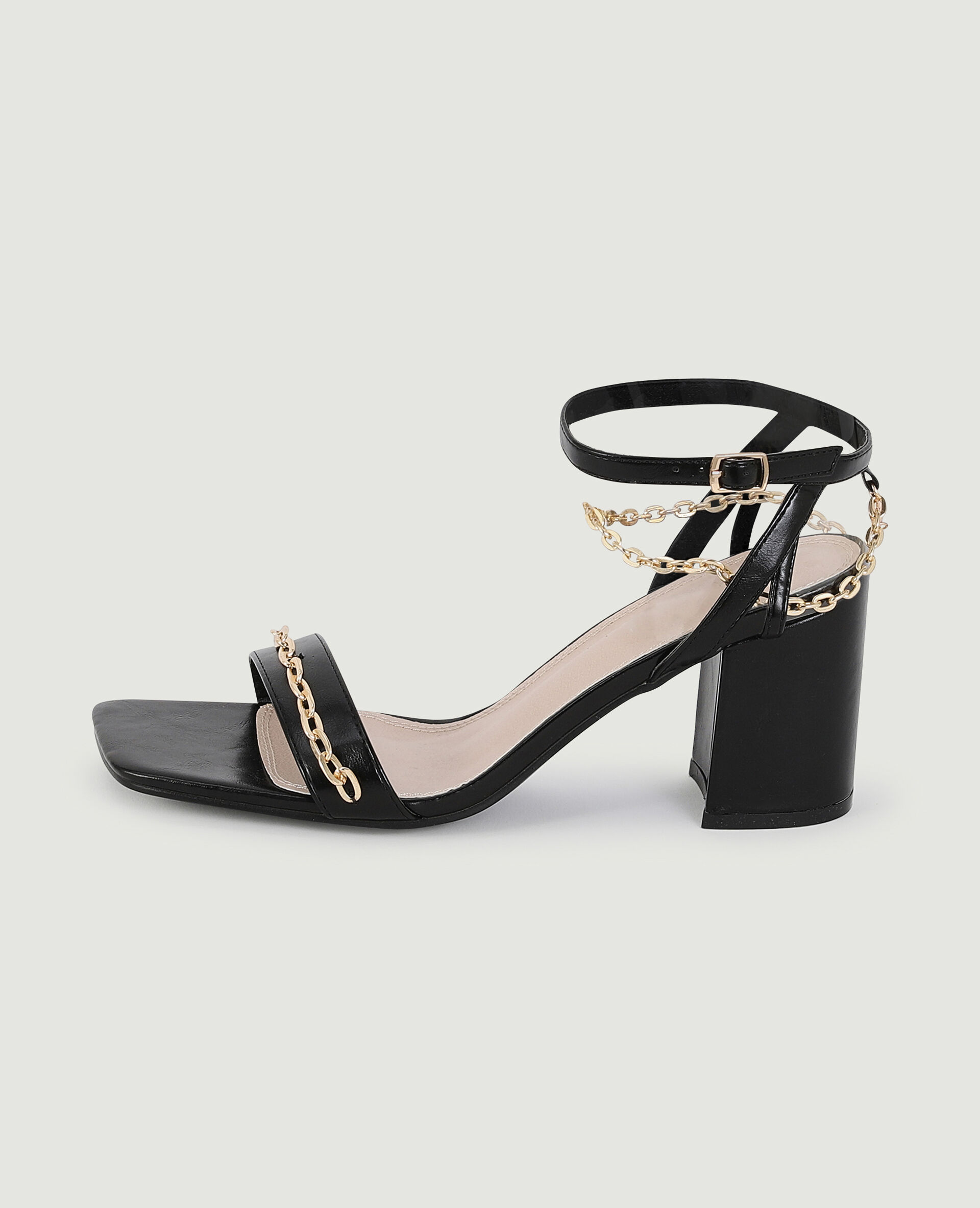Sandales à talon avec chainettes - Noir