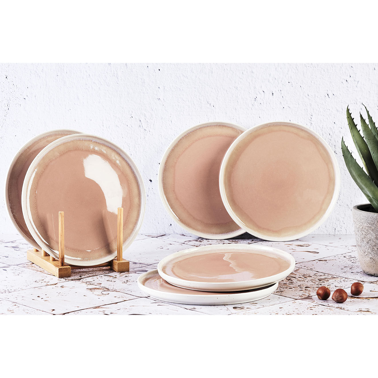 Bjorn 6 Assiettes Oxygen rose poudre/beige - D.21.5 cm
